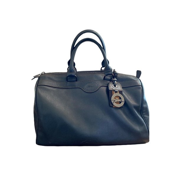 Longchamp Handbags - Longchamp Roseau Black Leather Bowling Purse Tote Hand Bag Vintage France